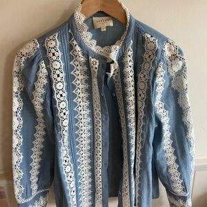 Sézane Blue Lace Trim Button Up Blouse Size 36 EU (Size 4 US)